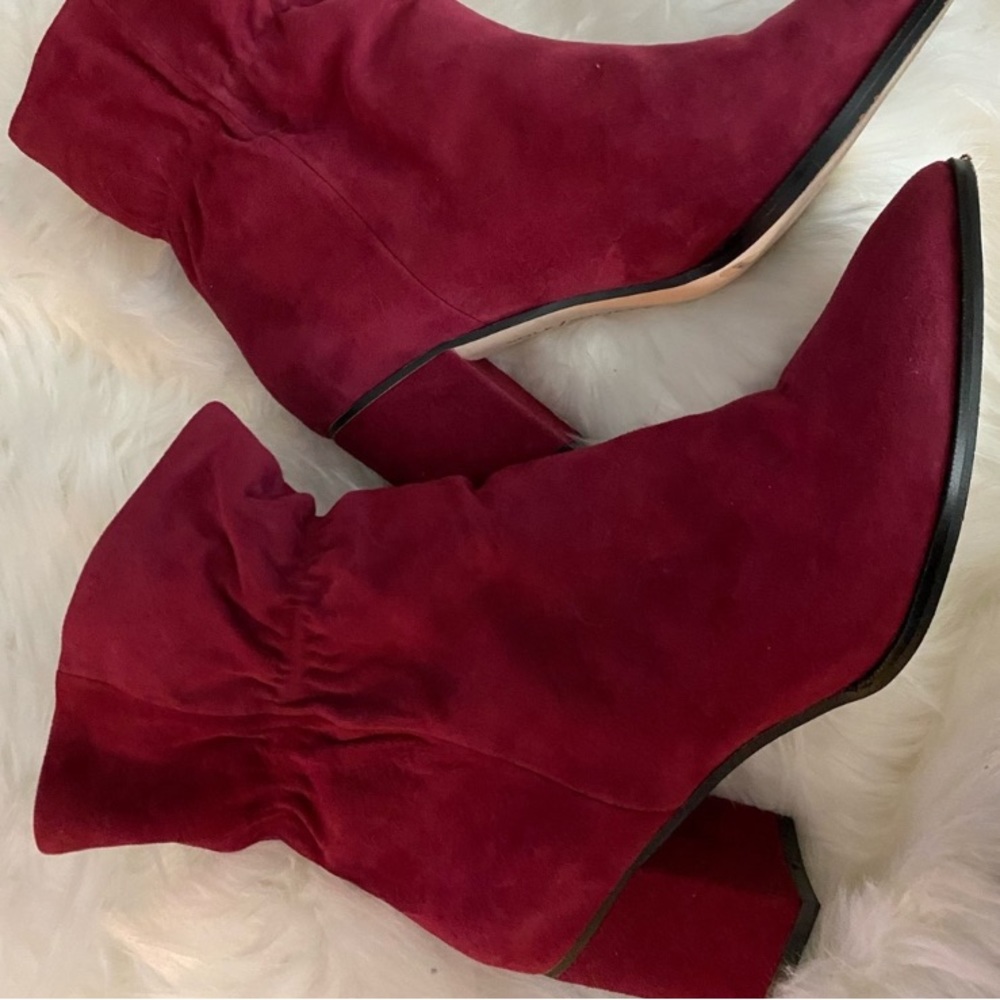 Sole Society Wine Suede Scrunch Booties Size 8.5 - Picture 8 of 9